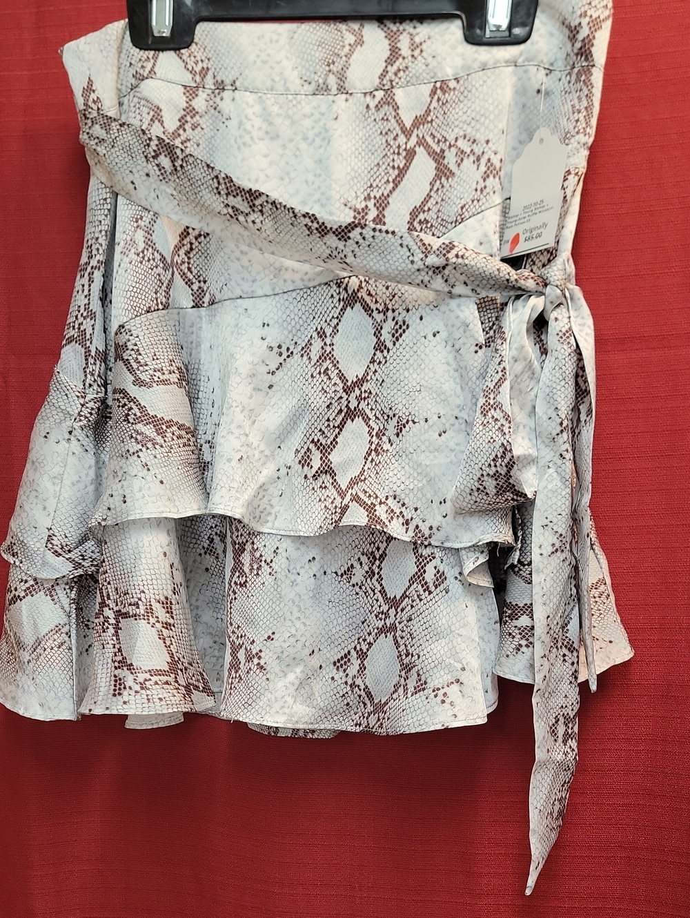 bishop + young Ruffled Snake-Print Wrap Mini Skirt in Brown and Cream